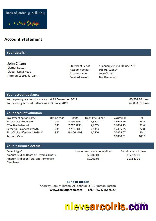 Jordan Bank of Jordan bank statement